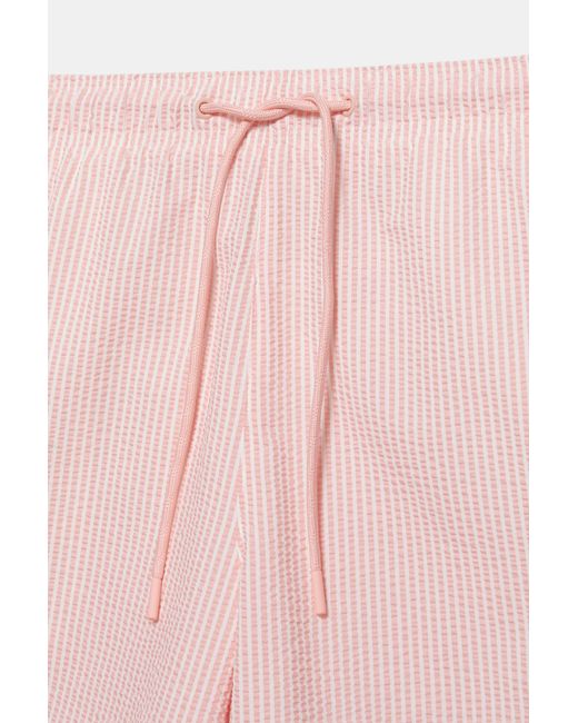 Pull&Bear Pink Striped Seersucker Swimming Trunks for men
