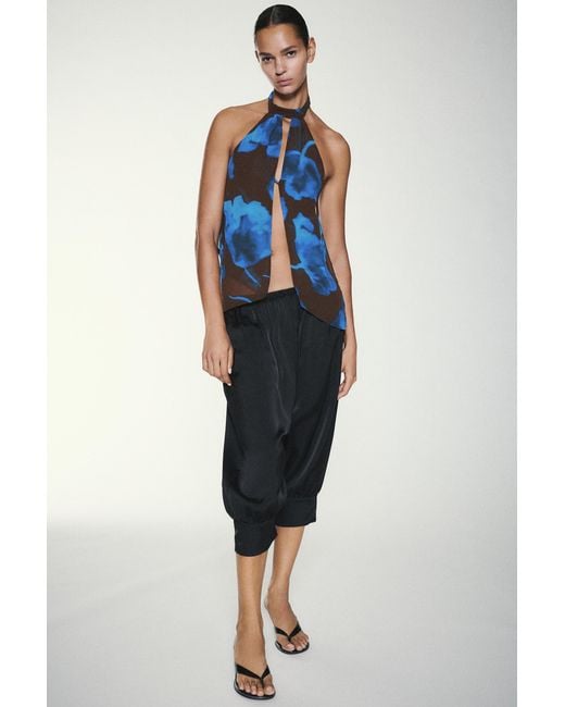 Pull&Bear Blue Floral Halter Top