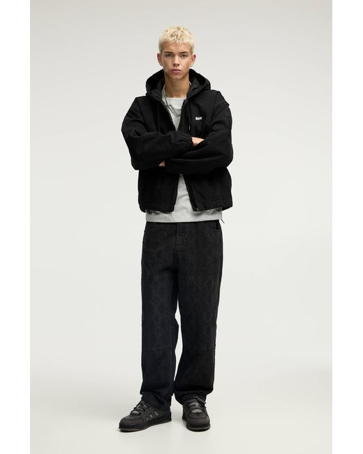 Pull&Bear Black Stwd Snakeskin Print Trousers for men
