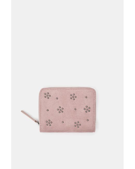 Pull&Bear Pink Faux Suede Wallet With Flower Studs