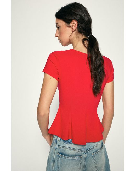Pull&Bear Red Peplum Top