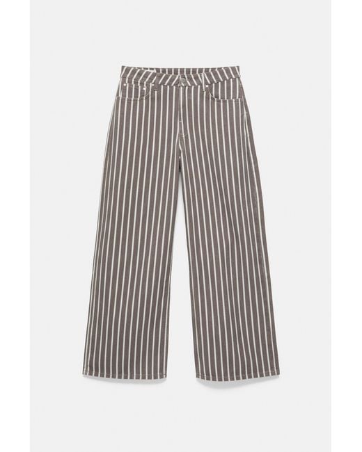Pull&Bear Gray Low-Rise Striped Baggy Jeans