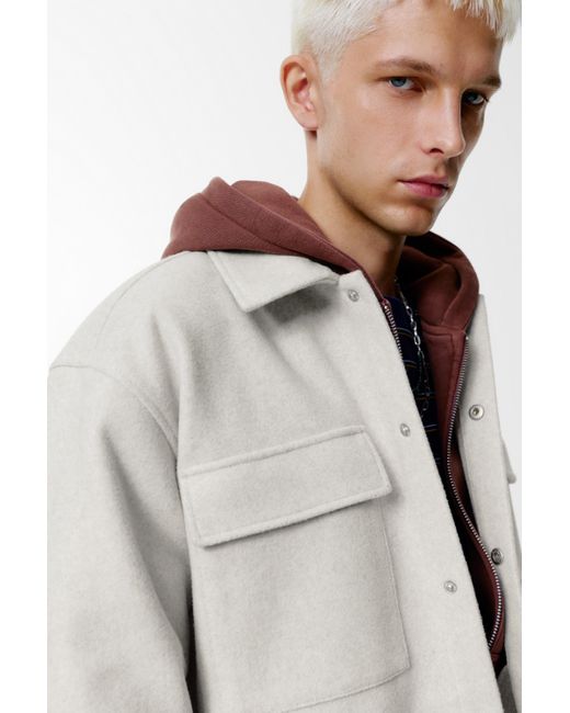 Pull&Bear White Cloth Overshirt With Pockets for men