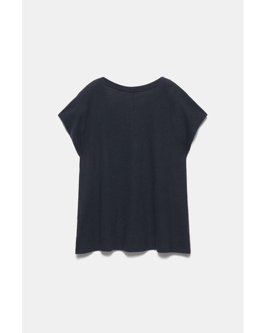 Pull&Bear Blue V-Neck Linen T-Shirt