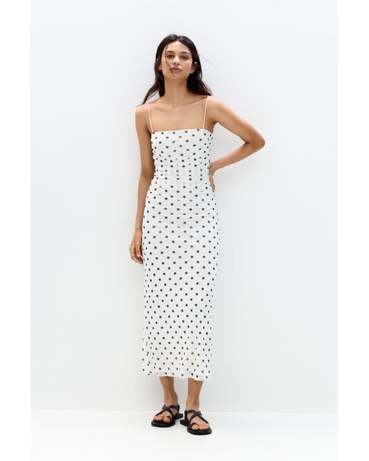 Pull&Bear White Strappy Polka Dot Midi Dress