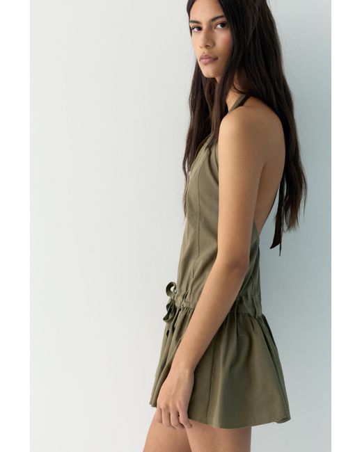 Pull&Bear Green Short Halter Dress With Zip