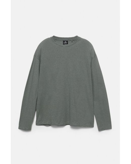 Pull&Bear Blue Long Sleeve Striped T-Shirt for men
