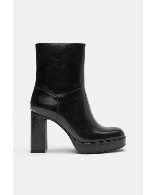 Pull&Bear Black Platform High-Heel Ankle Boots