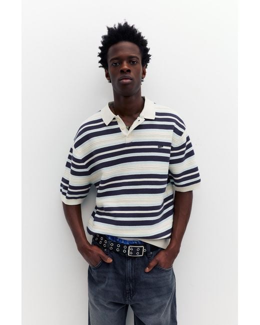 Pull&Bear Gray Stwd Striped Knit Polo for men