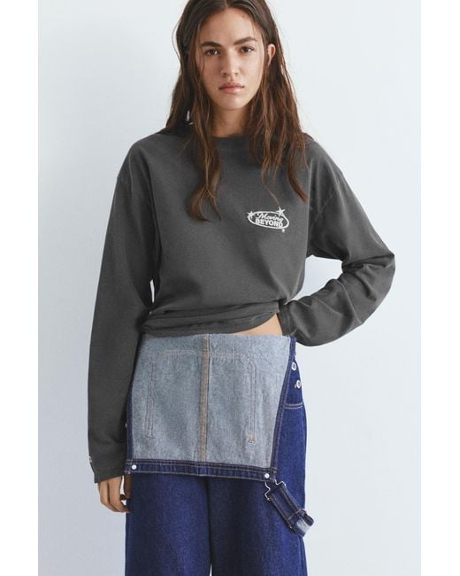 Pull&Bear Black Long Sleeve Graphic T-Shirt
