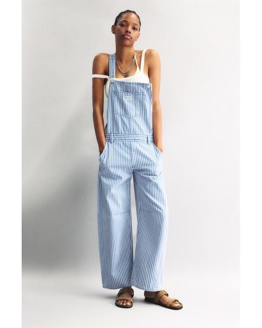 Pull&Bear Blue Striped Balloon Fit Dungarees