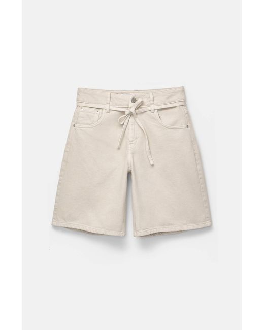 Pull&Bear White Bermudas Im Baggy-Hosen-Stil Mit Gürtel