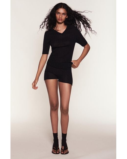 Pull&Bear Black Ribbed Knit Shorts