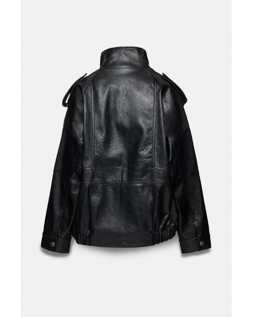 Pull&Bear Black Leather Effect High Neck Jacket