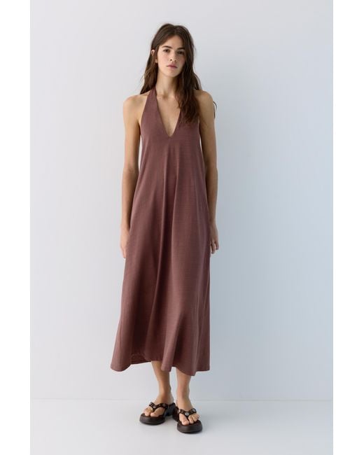 Pull&Bear Gray Halter Midi Dress