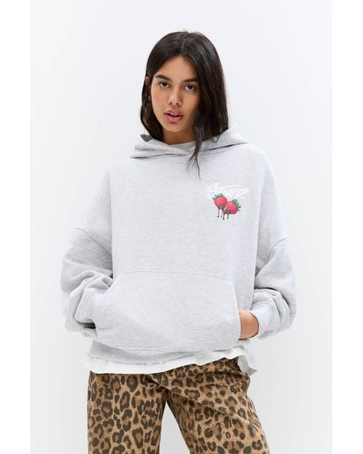 Pull&Bear White Stwd Hoodie With A Strawberry Print