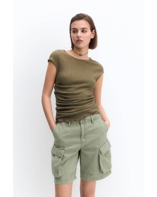 Pull&Bear Green Cargo Bermuda Shorts With Multiple Pockets