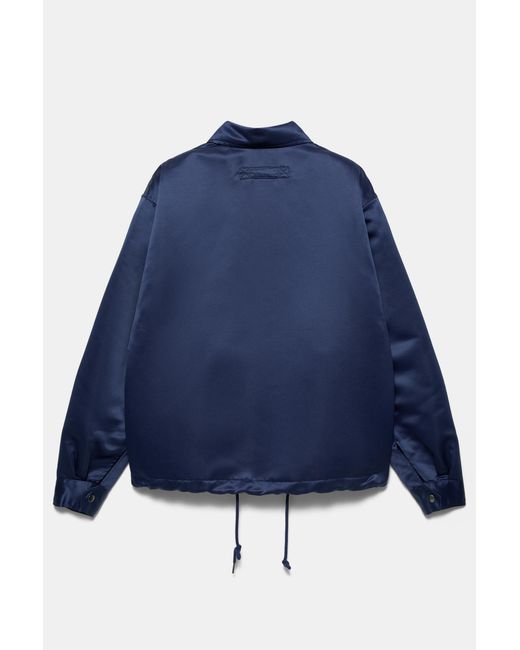 Pull&Bear Blue Embroidered Satin Jacket for men