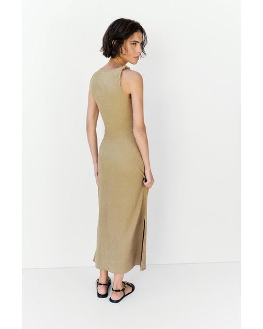 Pull&Bear Natural Gathered Knot Midi Dress