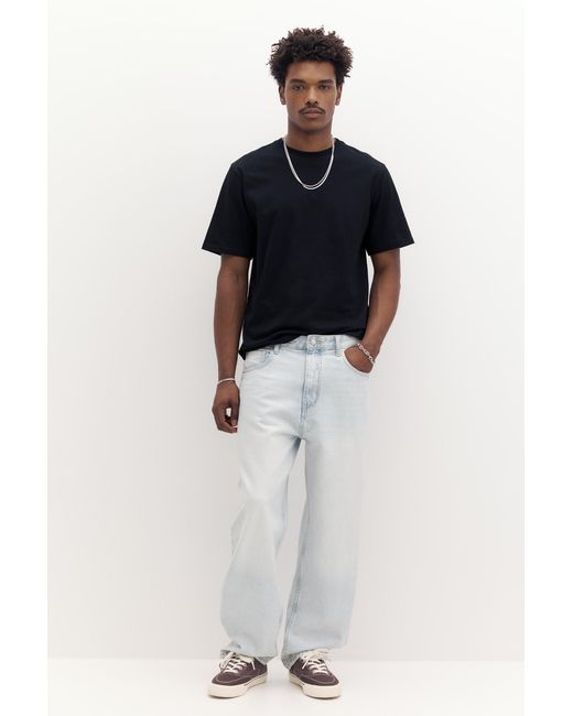 Pull&Bear Black Basic Short Sleeve Cotton T-Shirt for men