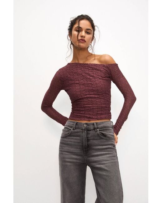Pull&Bear Red Floral Lace Top