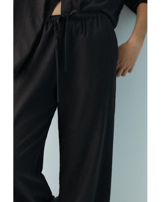 Pull&Bear Green Flowy Trousers With Linen
