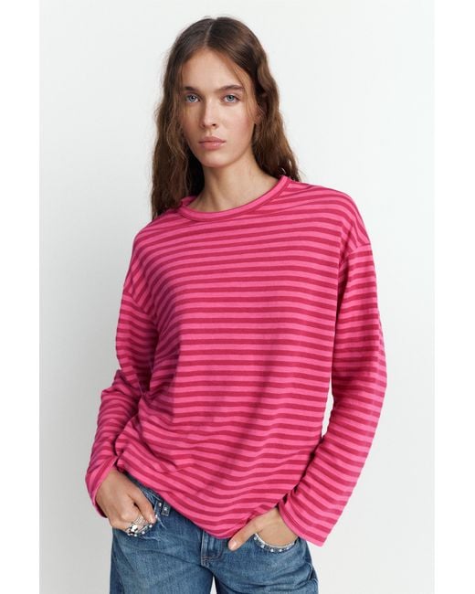 Pull&Bear Pink Striped T-Shirt