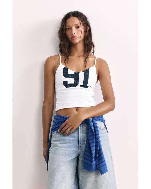 Pull&Bear Top Met Nummer-Print in het White