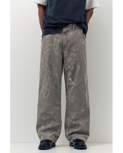 Pull&Bear Gray Printed Wide-Leg Trousers for men
