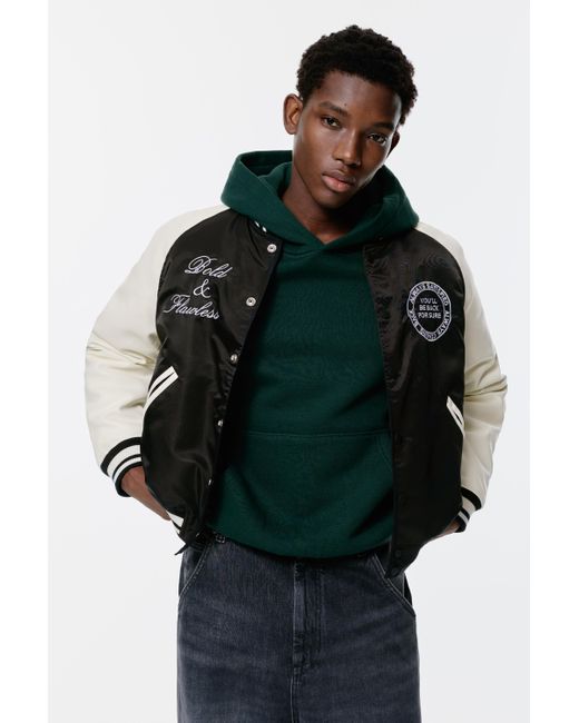 Pull&Bear Green Embroidered Varsity Bomber Jacket for men