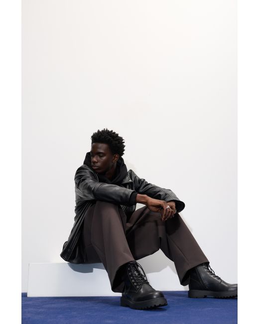Pull&Bear Black Lace-Up Boots for men