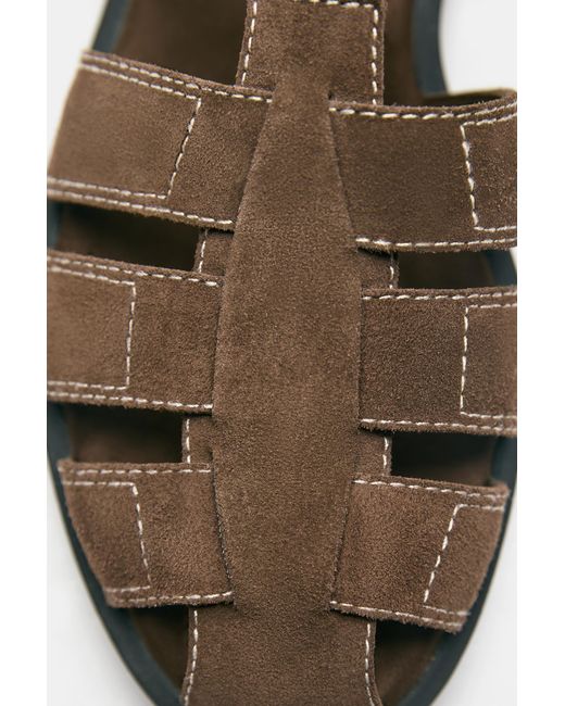 Pull&Bear Brown Leather Cage Sandals for men