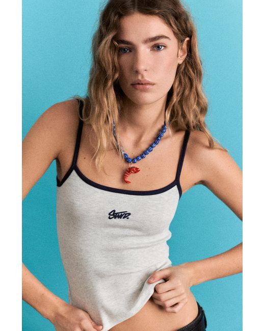 Pull&Bear Blue Animal Pendant Bead Necklace