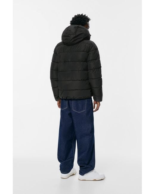 Pull&Bear Blue Lightweight Puffer Jacket With Hood for men