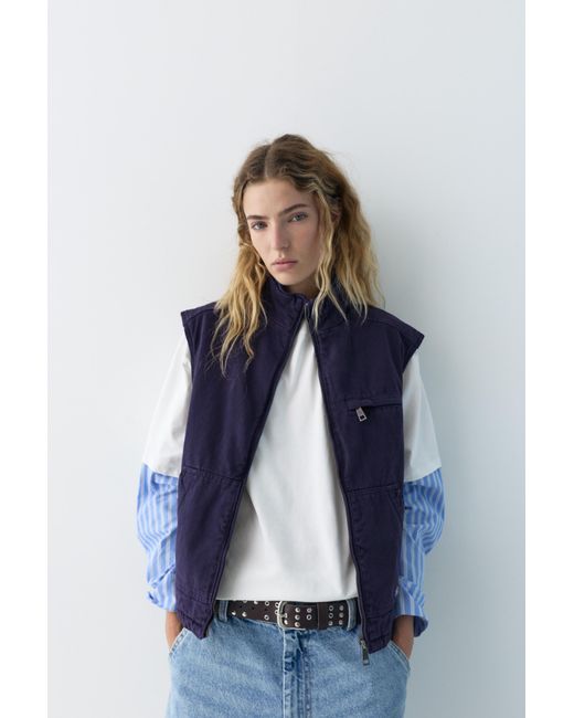 Pull&Bear Blue Gesteppte Baumwollweste