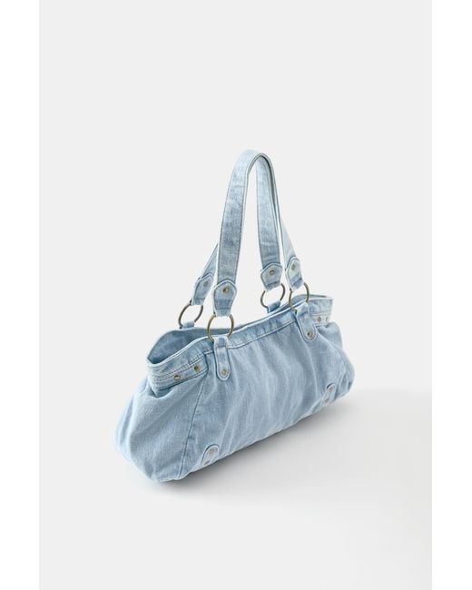 Pull&Bear Blue Denim Tote Bag With Rings