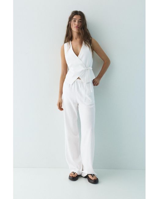 Pull&Bear White Rustic Linen-Blend Vest