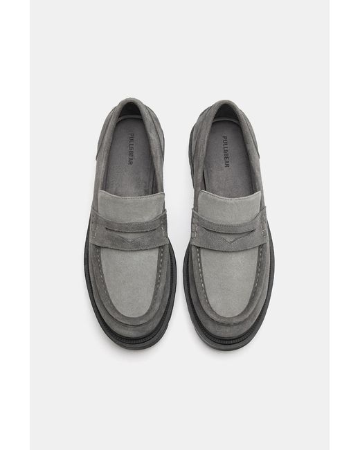 Pull&Bear Gray Chunky Leather Loafers for men