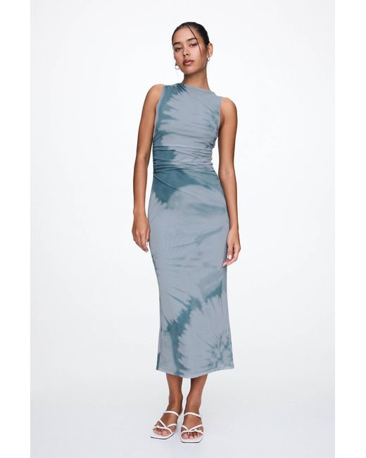 Pull&Bear Blue Tie-Dye Tulle Midi Dress