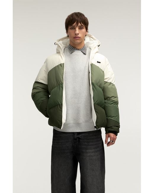 Pull&Bear Green Stwd Panelled Puffer Jacket for men