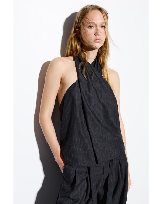 Pull&Bear Blue Pinstripe Crossover Top