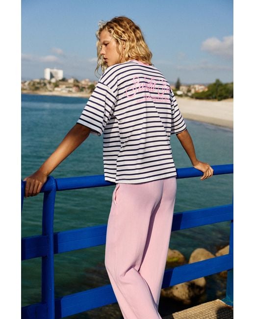 Pull&Bear Blue Oversize Striped T-Shirt