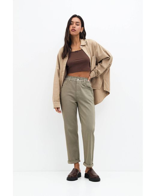 Pull&Bear Natural Straight Paperbag Trousers
