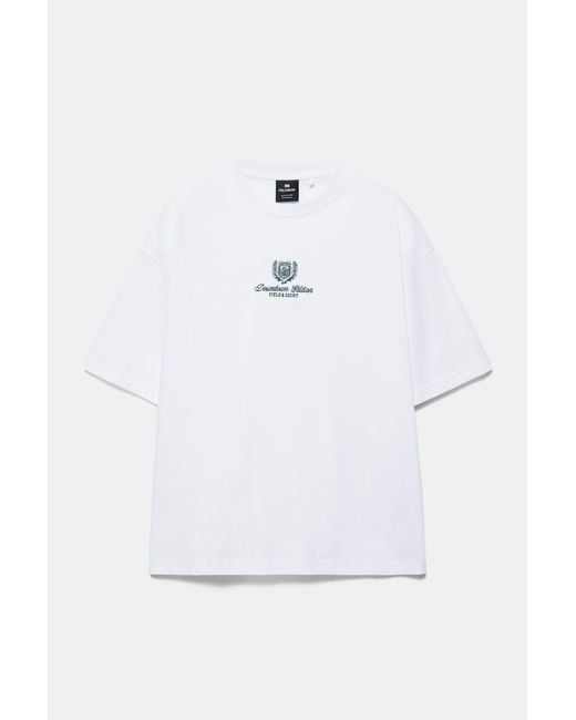 Pull&Bear Gray Downtown Edition Embroidered T-Shirt for men