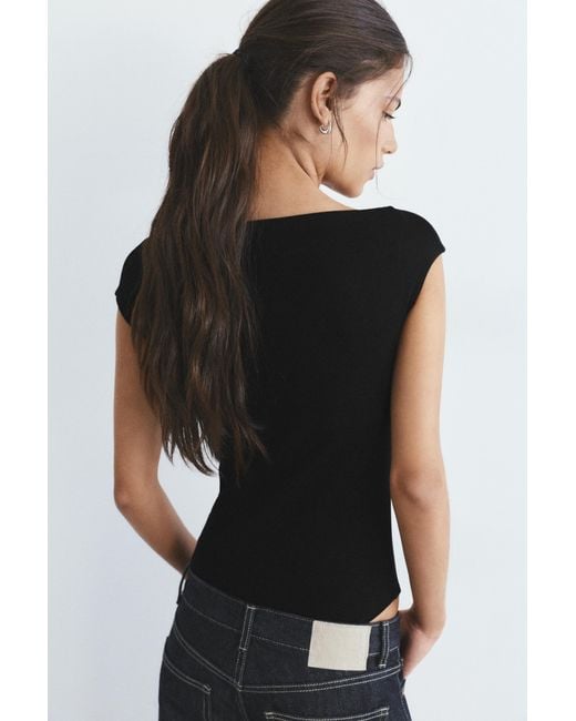Pull&Bear Black Short Sleeve Bodysuit