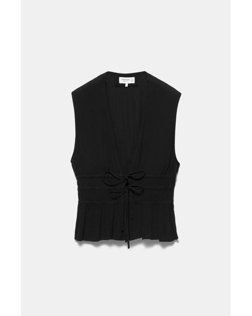 Pull&Bear Black Crepe Top With Ties