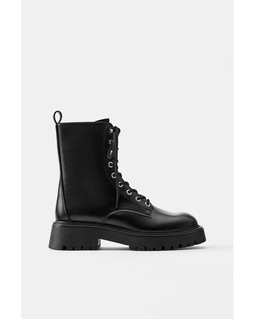 Pull&Bear Black Flache Schnürstiefeletten