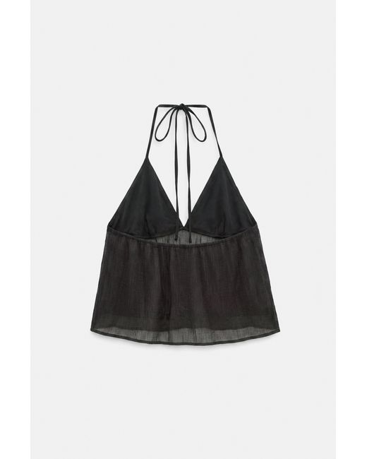 Pull&Bear Black Halter Top With Mirror Details