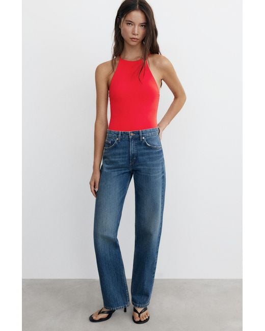 Pull&Bear Red Halter Strappy Bodysuit