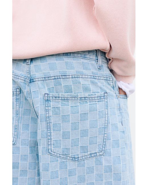 Pull&Bear Blue Checked Denim Bermuda Shorts for men